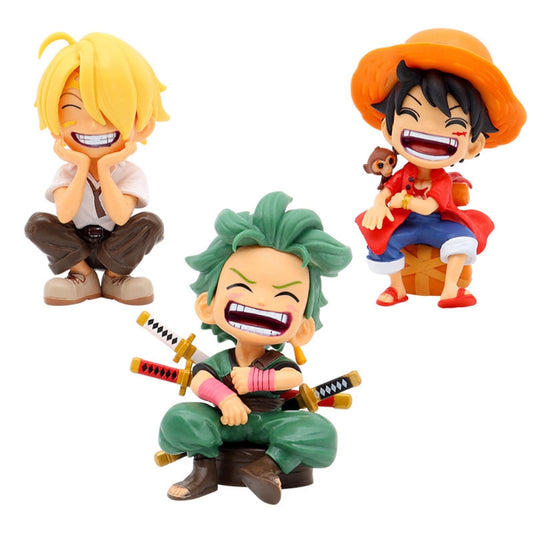 One Piece Straw Hat Pirates Sitting Cute set of 3, 13cm Action Figure