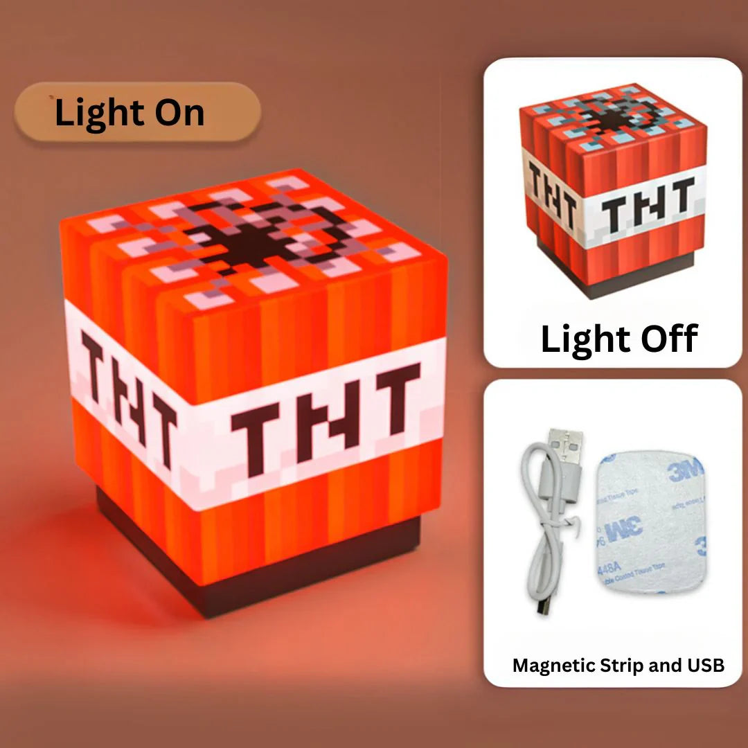 Minecraft Block Night Light | USB Rechargeable Mini Cube Lamp with Magnetic Mount Small