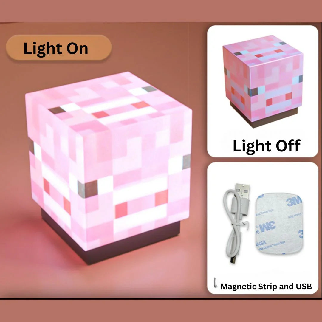 Minecraft Block Night Light | USB Rechargeable Mini Cube Lamp with Magnetic Mount Small
