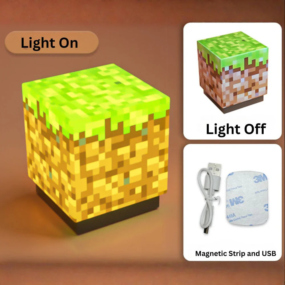 Minecraft Block Night Light | USB Rechargeable Mini Cube Lamp with Magnetic Mount Small