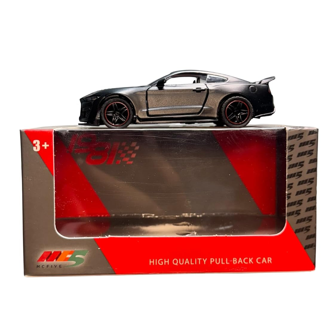 Ford Mustang GT 500 Style Die-Cast Toy Car 1:32 Scale – Pull Back Action with Openable Doors, Alloy Metal Body  (10 cm) (Mat Black)