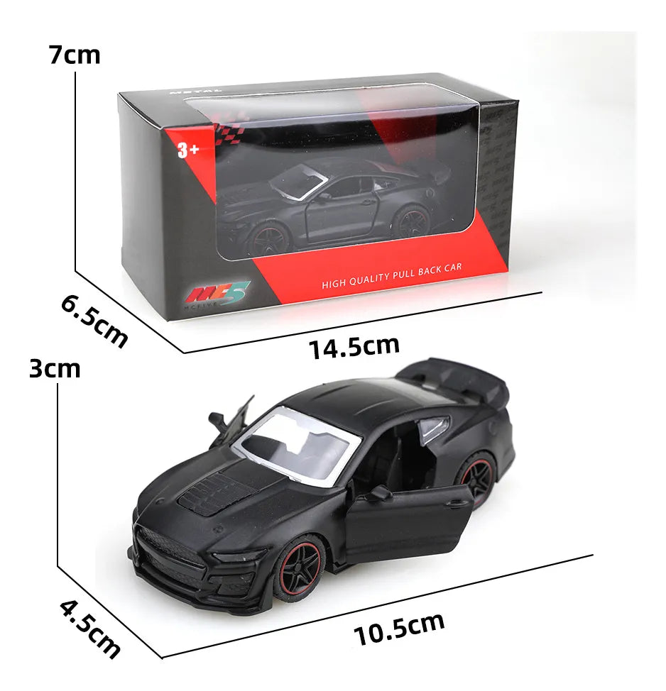 Ford Mustang GT 500 Style Die-Cast Toy Car 1:32 Scale – Pull Back Action with Openable Doors, Alloy Metal Body  (10 cm) (Mat Black)