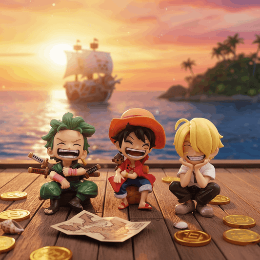 One Piece Straw Hat Pirates Sitting Cute set of 3, 13cm Action Figure