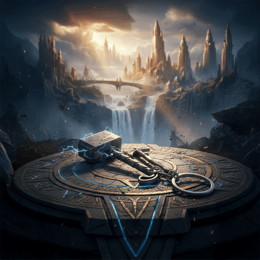 Dual Power Thor Hammer & Stormbreaker Metal Keychain Set - Silver