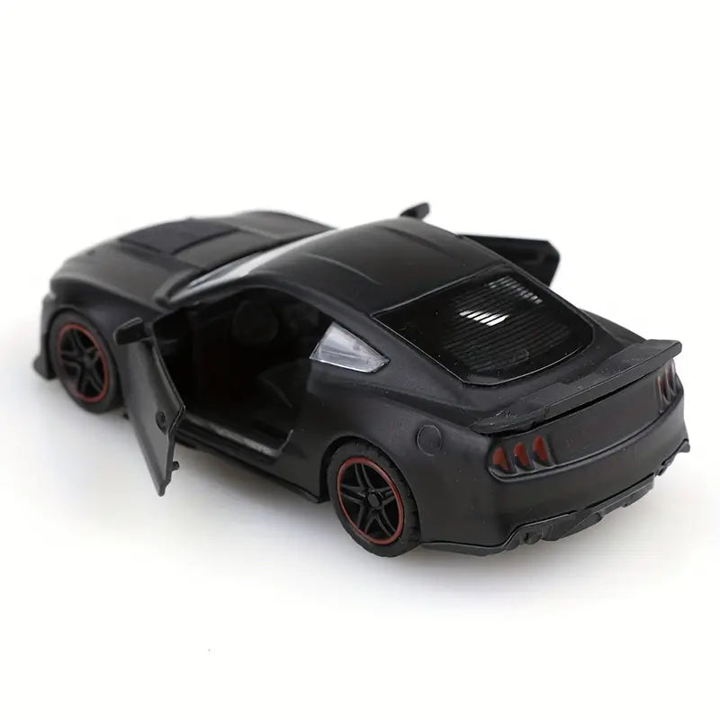 Ford Mustang GT 500 Style Die-Cast Toy Car 1:32 Scale – Pull Back Action with Openable Doors, Alloy Metal Body  (10 cm) (Mat Black)