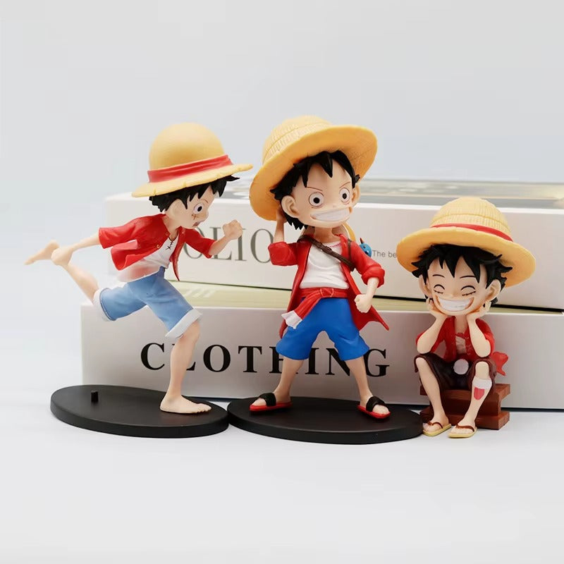 One Piece Luffy Running Figurine Set (3PCS, 13CM) – PVC Anime Collectible Figures